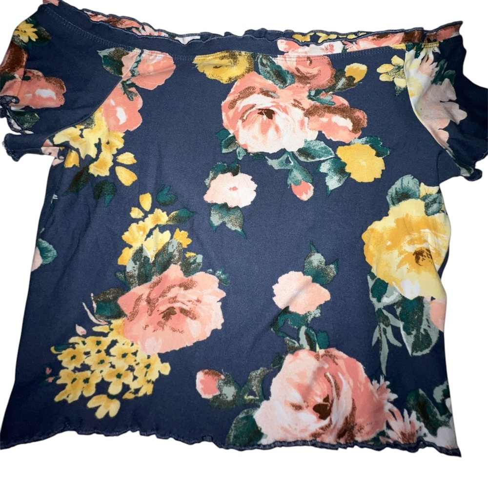 Navy Blue Crop Top Off the Shoulder Top